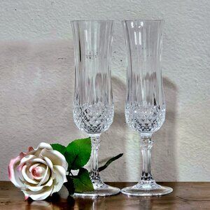 2 Cristal d'Arques Longchamp Champagne Flutes 8" Cut Crystal Glasses vintage